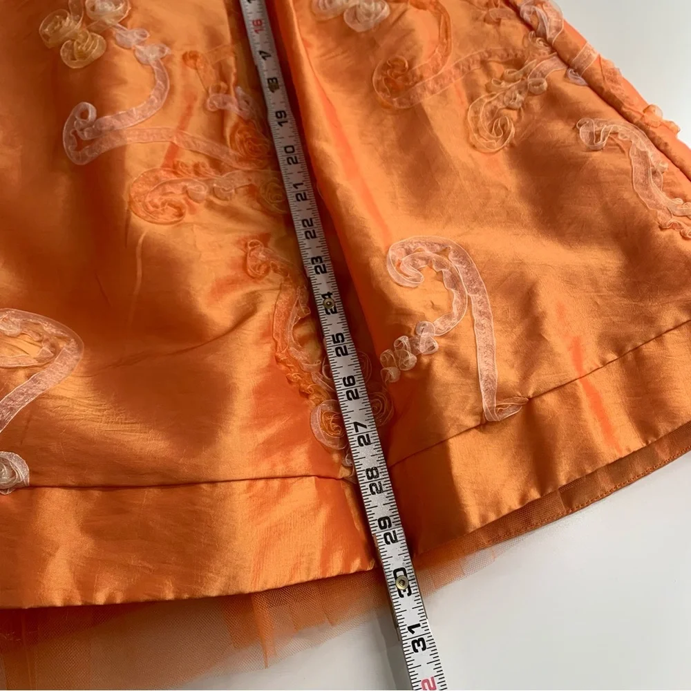 Vintage 80’s Orange Strapless Party Dress Size 14 Large Bow Floral Accent - Picture 8 of 11